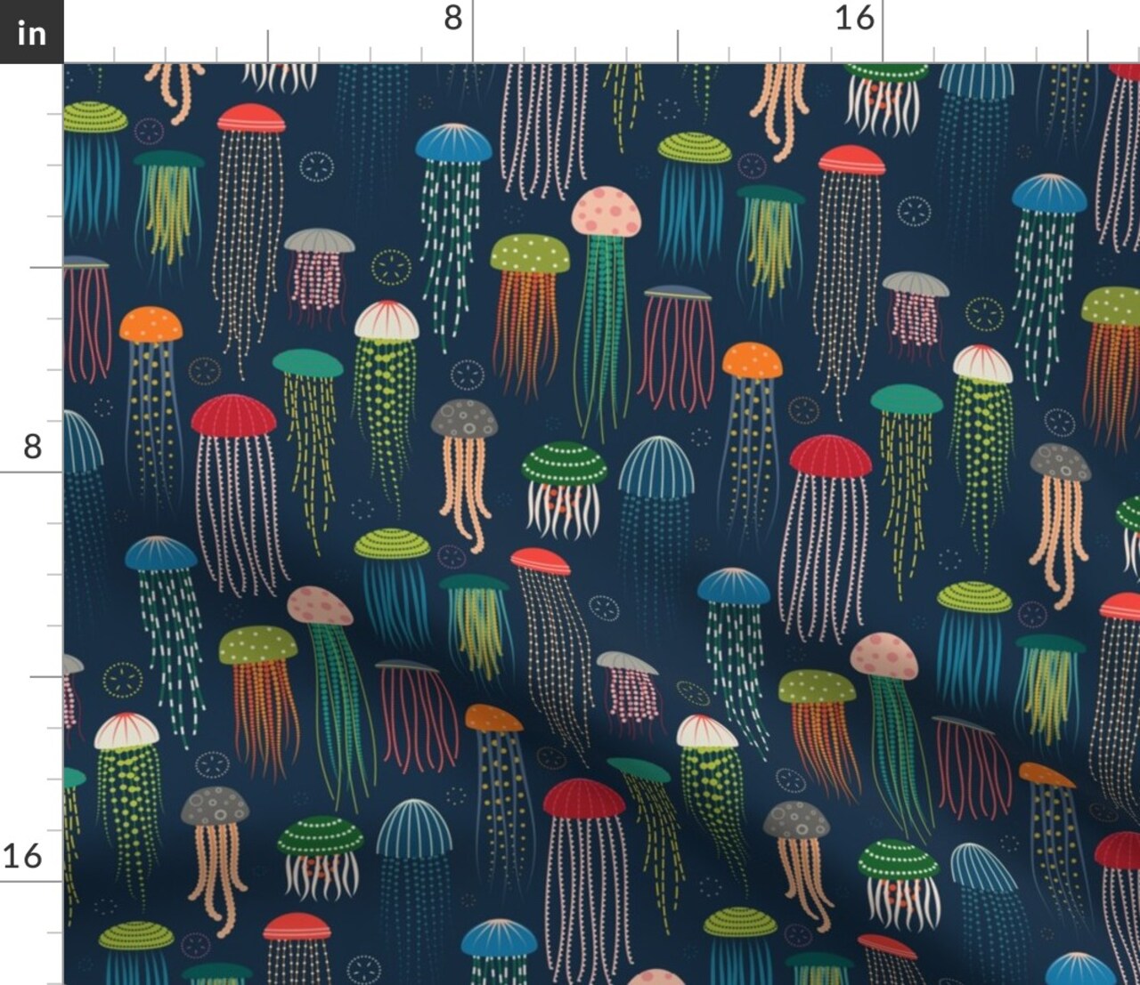 Jellyfish Nautical Underwater Sea Life Ocean Animals Pink Red Blue Orange Custom Printed Fabric by Spoonflower Various Fabrics by the Yard or Fat Quarter